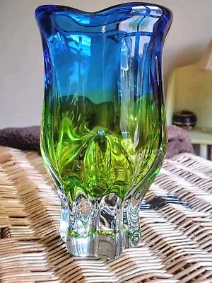 Buy Stunning Vintage Chribska~czech Cased Glass Blue & Green Josef Hospodka Mint !!! • 35£