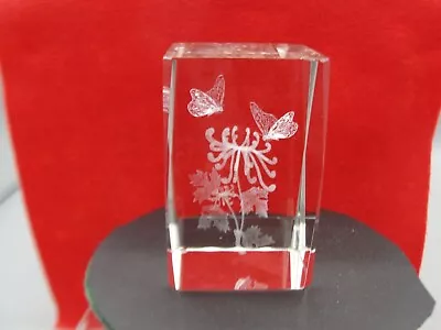 Buy Laser Etched Glass Paperweight 'Butterflies On A Flower' Perfect Gift VGC • 10£