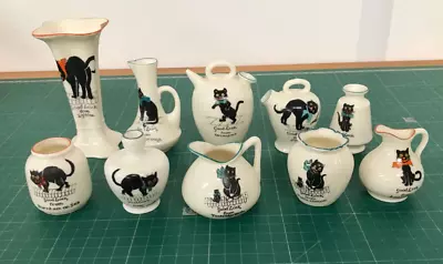 Buy Job Lot X 10 Vintage Arcadian Crested China Vases/Jugs Lucky Black Cats JC1871 • 29.99£