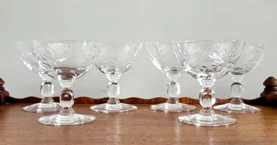 Buy 6 Heisey Cabochon Debutante 1066 Cut Crystal Stemmed 6oz Champagne Glasses 1950s • 100.65£