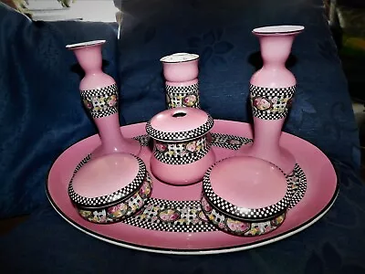 Buy Antique Art Deco Rich Pink & Bold Black + Roses Bursley Ware Dressing Table Set • 60£
