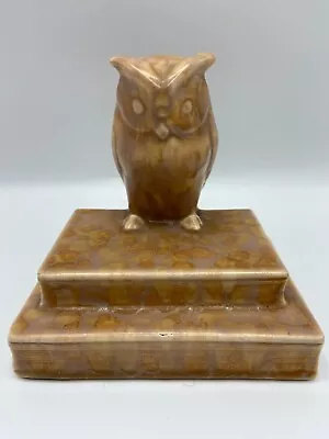 Buy SylvaC Style Orange Glazed Pottery Owl On Book Base Bookend, C1930 Deco • 10£