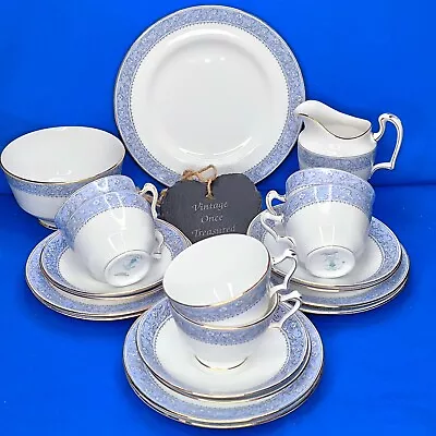 Buy Crown Staffordshire CAMEO * 21 Pc TEA SET For 6 * Blue & White Cherubs C1919 VGC • 32.50£