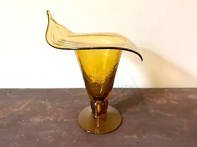 Buy Vintage Blenko  Jack In The Pulpit  Amber Crackle Glass Vase - 11.5  • 60.68£