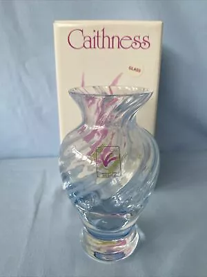 Buy Unused Vintage Caithness Glass Flamenco Rose Vase / Twisted Ribbed Swirl - Boxed • 11.95£