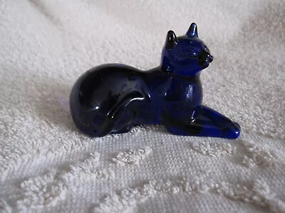 Buy Vtg Cobalt Blue Cat Kitty Figurine Franklin Mint Curio Cabinet Collection 1986 • 22.37£