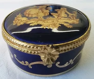 Buy Limoges Trinket Box. Cobalt Blue And Gold With 18th Century Romantic Scene. 1960 • 17£