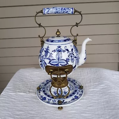 Buy Antique Meissen Blue Onion China Teapot Porcelain Germany With Stand & Burner • 1,071.72£