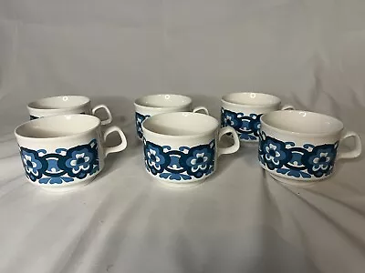 Buy Vtg Retro 6x Staffordshire Potteries Blue White Floral Mugs Cups 1970s Ironstone • 17.99£
