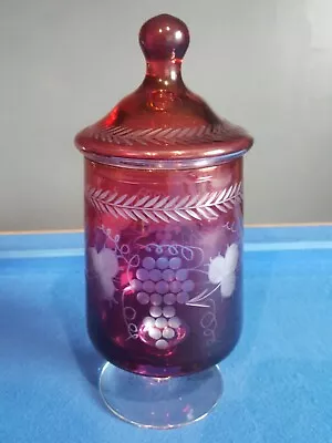 Buy Cranberry Cut Glass Bohemian Cut Glass  Lidded Pot Vase. • 15.50£