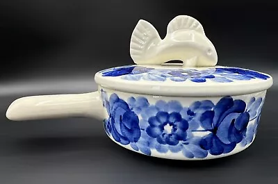 Buy Antique Polish Blue & White Fajans Hand Painted Lidded Dish Fish Handle (15cm D) • 22.75£