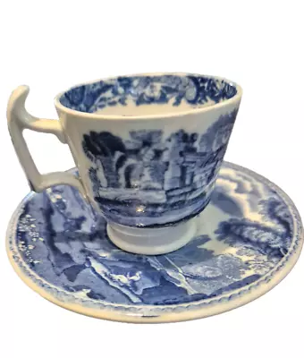 Buy Copeland Spode  Italian  Blue Antique London Shaped Demitasse Cup & Saucer 1904 • 29£