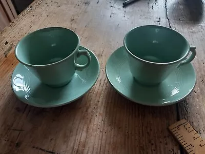 Buy 2x Woods Ware Beryl Tea Cups And Saucers In Mint Green VGC Vintage Retro 1970's • 7.50£