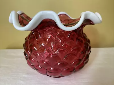 Buy Fenton Ruffled Edge Vase Cranberry Glass Jacqueline Pattern White Crest Signed • 36.30£