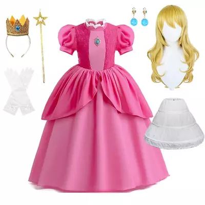 Buy Peach Princess Halloween Costume For Girls Kids Peach Princess Birthday Dress • 61.07£