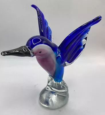 Buy Vintage Art Glass Hummingbird Bird Figure Cobalt Blue Pink Juliana Objets D'Art • 35£