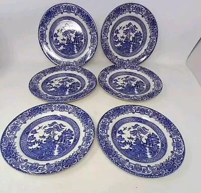 Buy 6 Vintage Willow Pattern English Ironstone Tableware Ceramic Side Plates • 24.99£