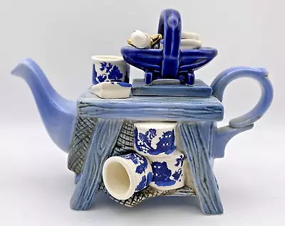 Buy Paul CARDEW ~ GARDEN BENCH Blue Willow - 1 Cup Mini Teapot ~ Made In England • 92.25£