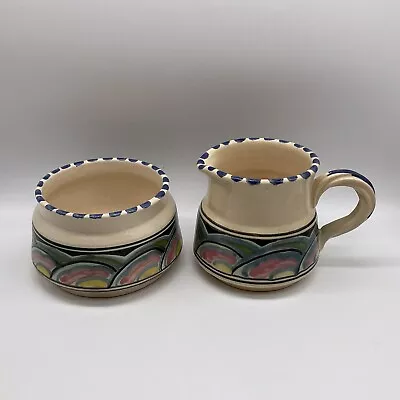 Buy Vintage Honiton Devon Pottery Hand Painted Ceramic Creamer Milk Jug & Sugar Bowl • 8£