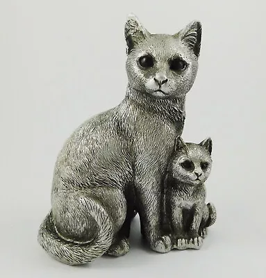 Buy Cats Mother & Kitten Figurine Ornament Antique Silver Colour Cat Family Statue • 16.99£