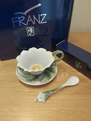 Buy Franz Porcelain Collection DAISY Cup & Saucer & Spoon FZ00793 - PERFECT - Boxed • 65£