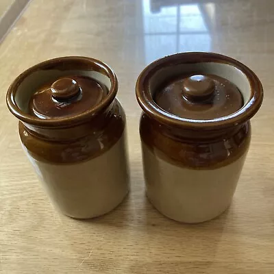 Buy Vintage PEARSONS Stoneware Lidded Pots X2 • 3.99£