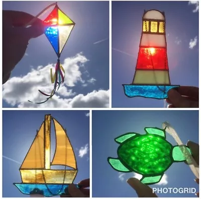 Buy Handmade Genuine Stained Glass Beach Theme Suncatcher Set Of 4 Made In Wales • 39.99£