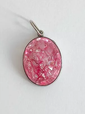 Buy Solid Silver Pink Crackle Effect Glass Pendant -   Art Glass  • 3£