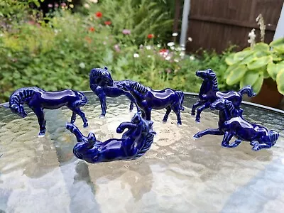 Buy Vintage Set 6 Cobalt Blue Bone China Miniature Horse Figurine Ornaments • 3.95£