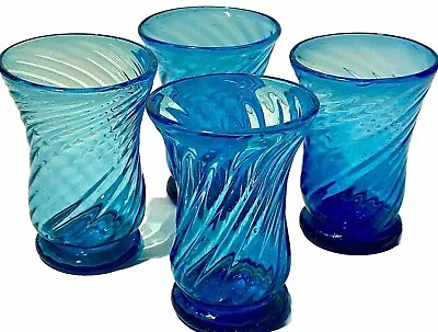 Buy Art Nouveau Aqua Blue Mouth Blown  Swirly Art Glass 8oz Juice Tumblers 1930’s • 28.89£