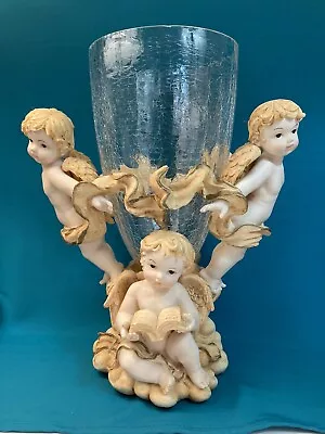 Buy Resin Three Cherubs  Angels And Cracked Glass Vase • 23.29£