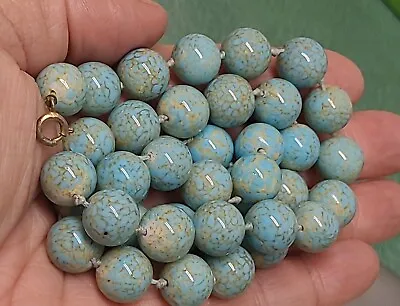 Buy VINTAGE HATTIE CARNEGIE ROBIN EGG BLUE  Crackle  Opaque GLASS Bead NECKLACE C13 • 54.45£