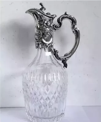 Buy Antique Vintage Silver Plated Crystal Glass Claret Jug Pitcher  • 110£