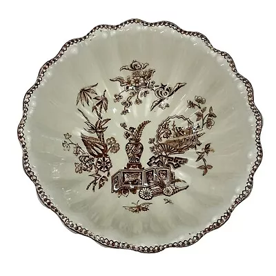 Buy Thomas Elsmore & Son Parisian Granite Brown Transfer Scalloped Bowl 9.5” - 1878 • 60.58£