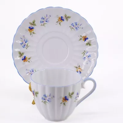 Buy Vintage Teacup And Saucer TUSCAN Bone China Made In England Scalloped Pansy Blue • 26.60£