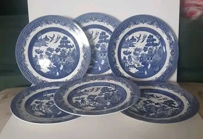 Buy Set Of 6 Blue & White Willow Pattern Churchill England Plates 24cm Diameter  • 25£