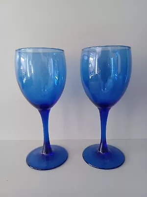 Buy Vintage Luminarc France Set Of 2 Cobalt Blue Wine Glasses Retro Home Bar • 16.89£