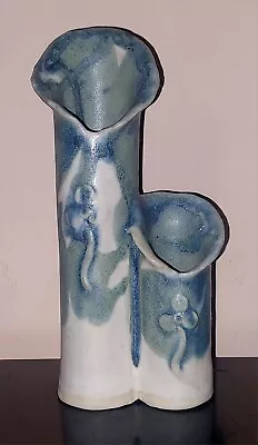 Buy English Studio Pottery Double Neck Vase Blue White Drip Glaze • 20£