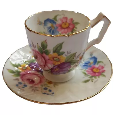 Buy Aynsley Fine Bone China Tea Cup & Saucer- Floral Design- Gold Trim- 3In Tall • 9.99£