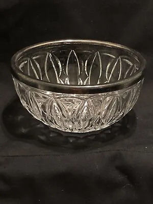Buy Vintage Crystal Bowl With Silver Plated Rim Mount Made In England  • 7.46£