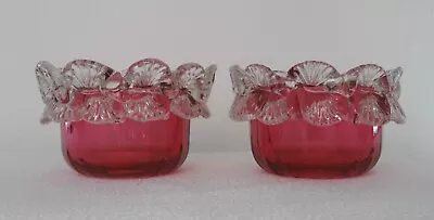 Buy Antique Victorian Cranberry Glass Salts Pair With Frills • 25£