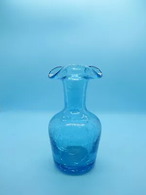 Buy Vintage Crackle Glass Vase Blue Glass Ruffled Tops • 7.47£
