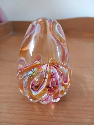 Buy Pretty Pink Orange White Swirl Glass Paperweight • 5.99£