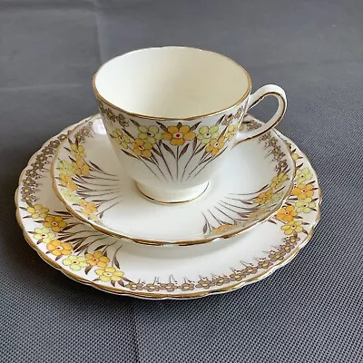 Buy Vintage Tuscan Plant Floral Trio Set Tea Cup, Saucer & Side Plate White & Yellow • 12.95£