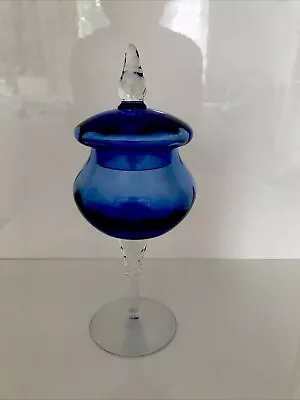 Buy Vintage Blue Art Cobalt Glass Apothecary Jar On Pedestal • 35£