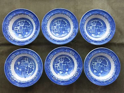 Buy 6 X Vintage Woods Ware Willow Pattern Blue And White Bowls Dishes 6.5 Inches • 30£