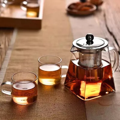 Buy Clear Glass Teapot With Infuser Heat Resistant Coffee Tea Leaf Pot Home Office • 8.45£