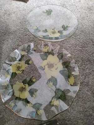 Buy Pilkington Glass  Chance Brothers Flower Plates Yellow Flowers Gold Edging  • 2£