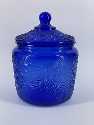 Buy Vintage Indiana Sandwich Glass Tiara Cobalt Blue Buscuit Jar With Lid • 39.14£