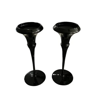 Buy Oneida Black Amethyst Glass Taper Candle Holders Pair 24% Lead Crystal Deco-Look • 22.83£